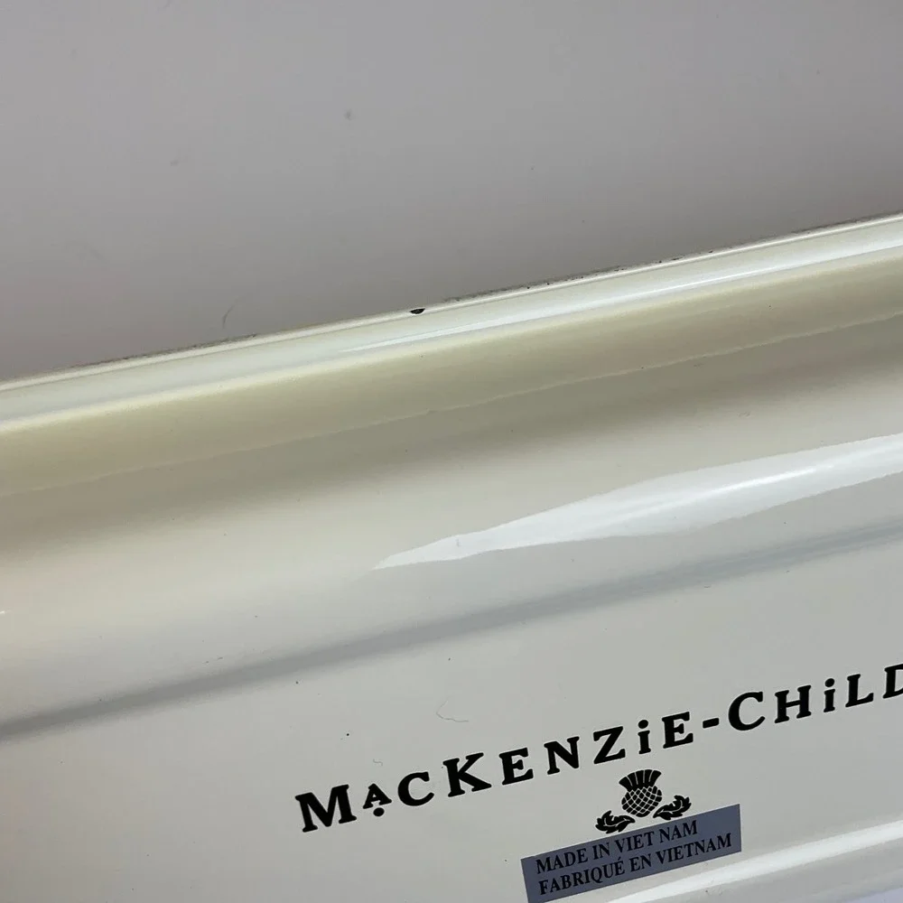 MacKenzie-Childs Courtly Check Grey Enamel Baguette Tray 18 Inch Serving Platter